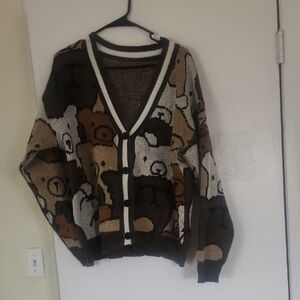 Bear Patterned Cardigan Sweater